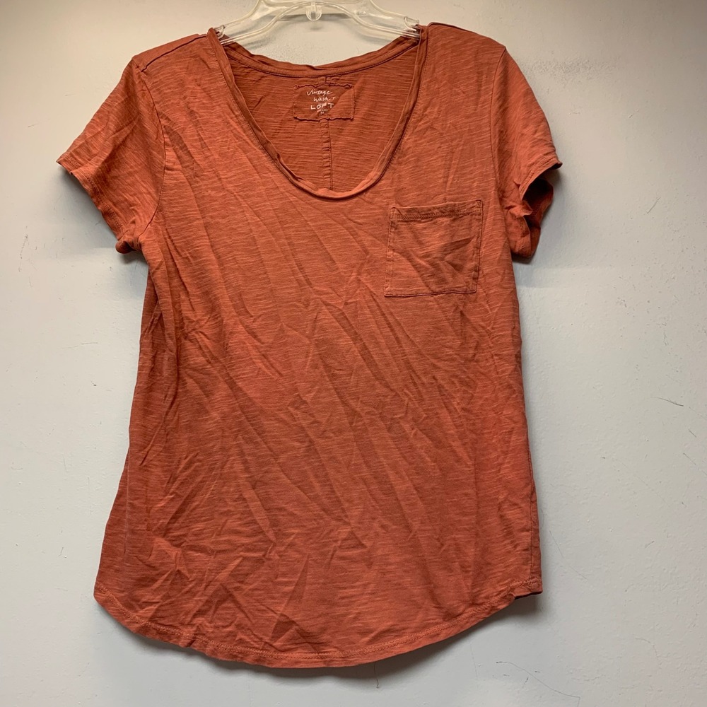 LOFT Vintage Wash T-Shirt Womens Medium Terracotta Excellent Slub Cotton Pocket